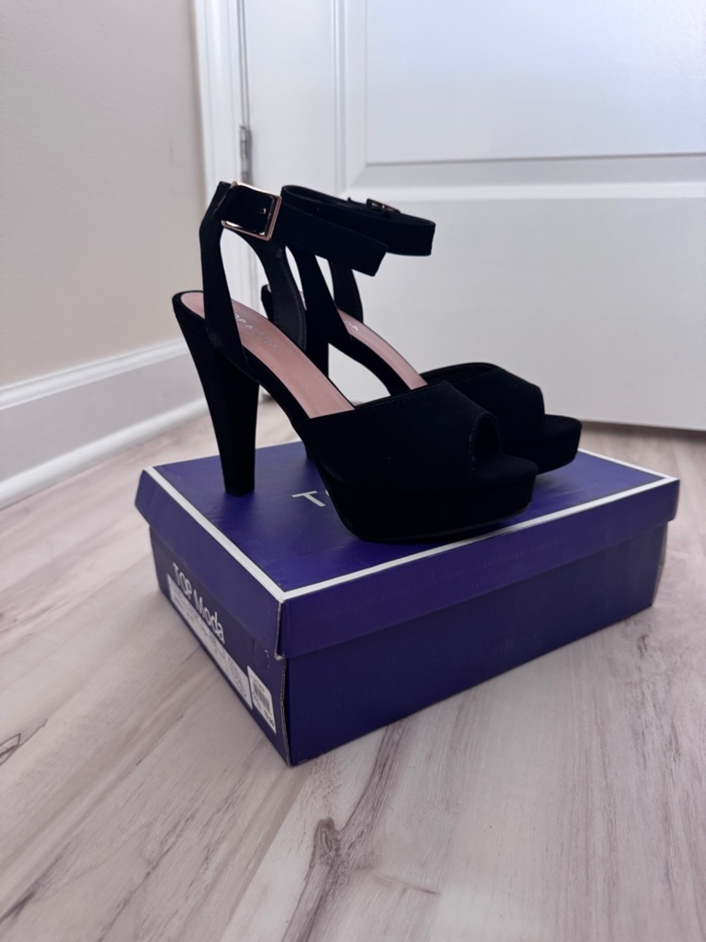 TOP Moda Black Ankle-Strap Platform Heels
